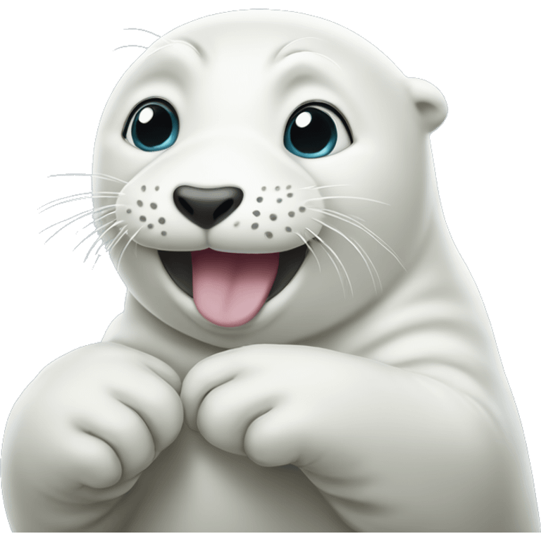 The white Seal waves its paw emoji