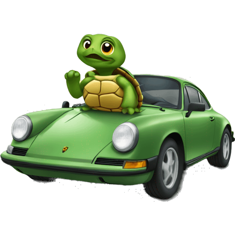 Turtle driving a Porsche emoji