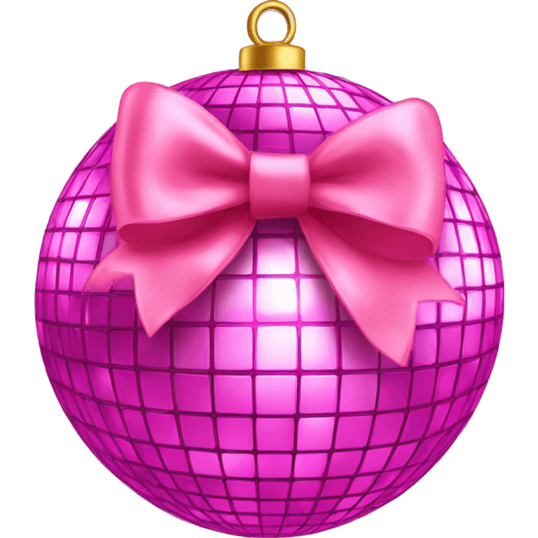 Pink disco ball with a pink bow on top emoji