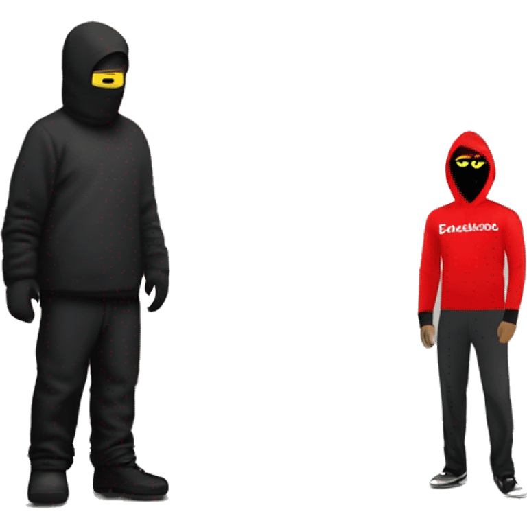 White roadman in a black ski mask standing near a German Sparkasse bank with the red logo visible. A black sports car is parked nearby. emoji