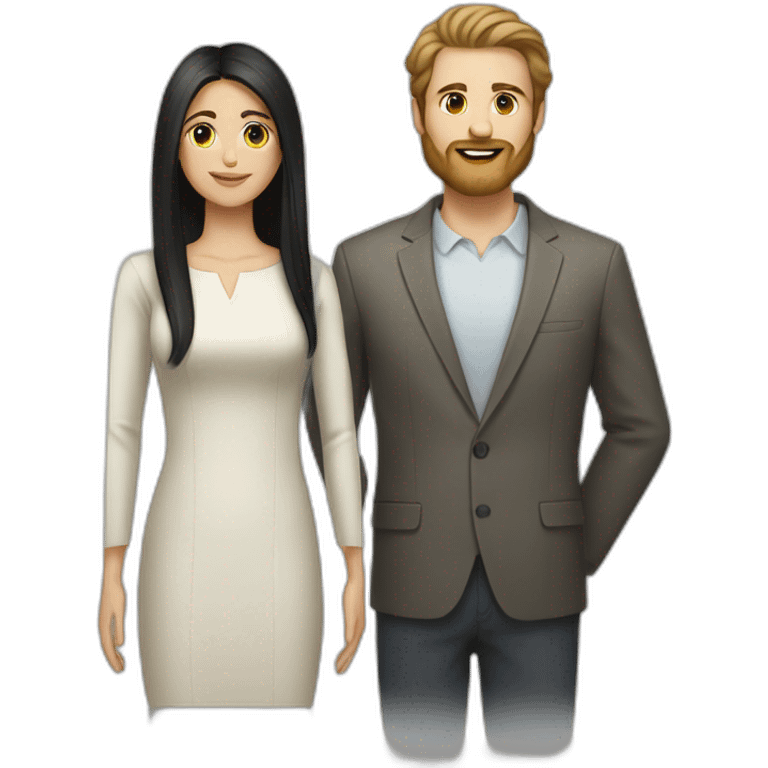 black hair white man with trimmed beard and light brown long hair woman emoji