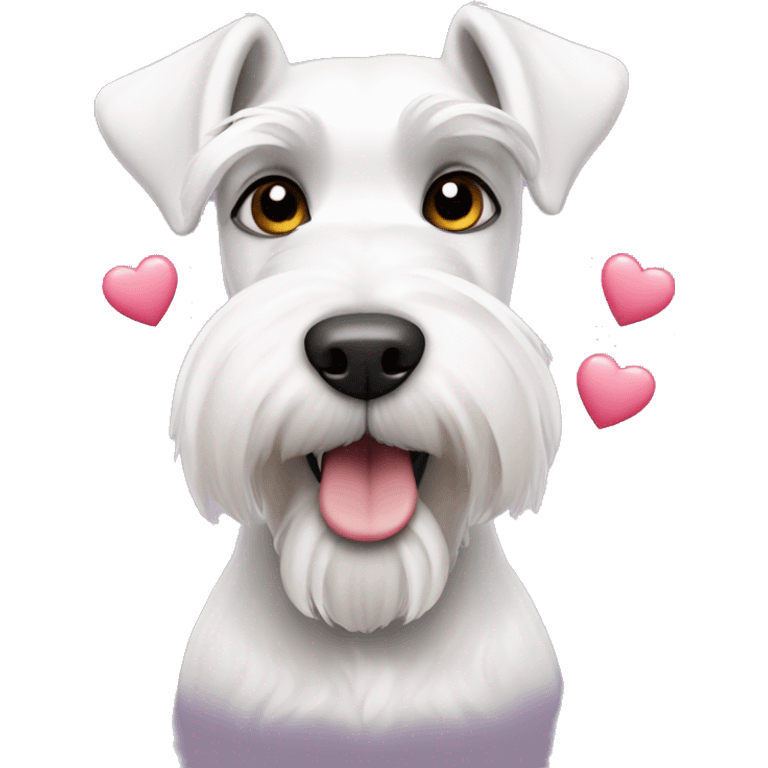 White schnauzer dog with hearts emoji