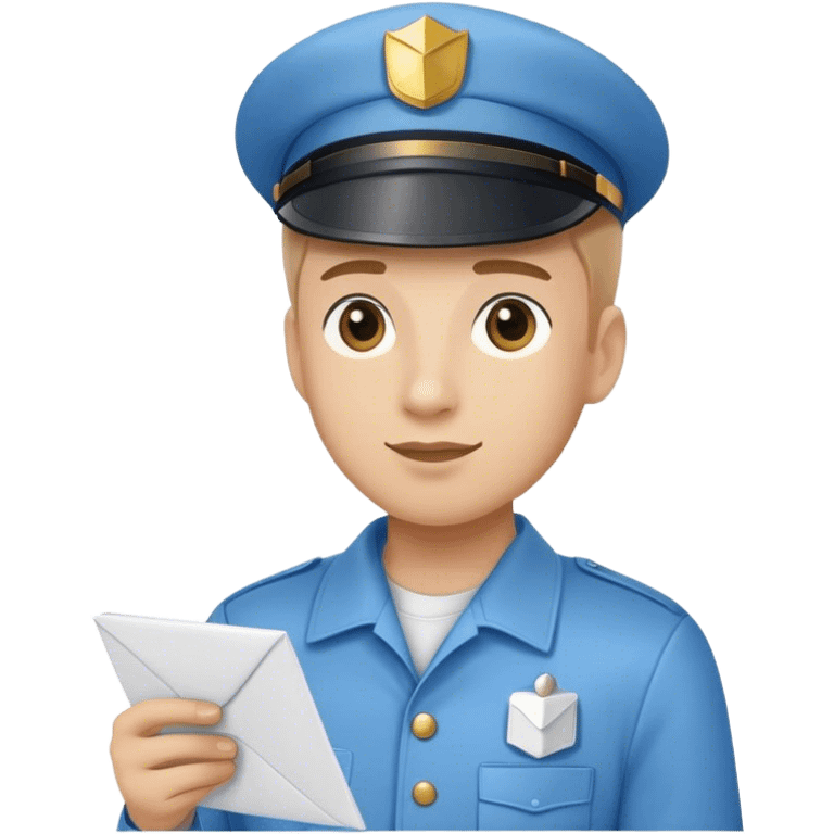 mailman in lightblue uniform with hat holding letter emoji