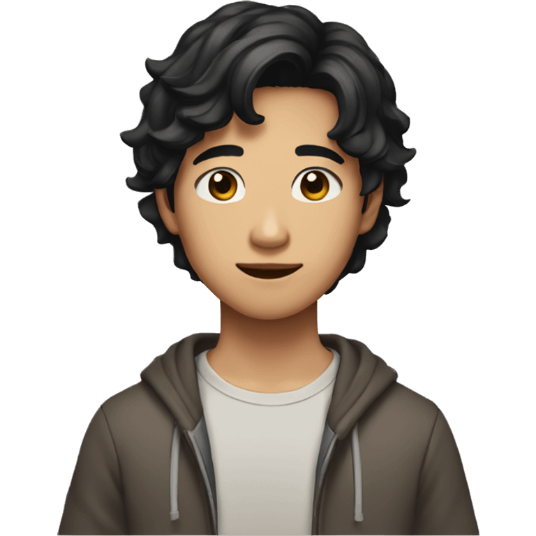 Teen boy type asian, Light brown skin, with long wavy black hair Little bit dezoom emoji