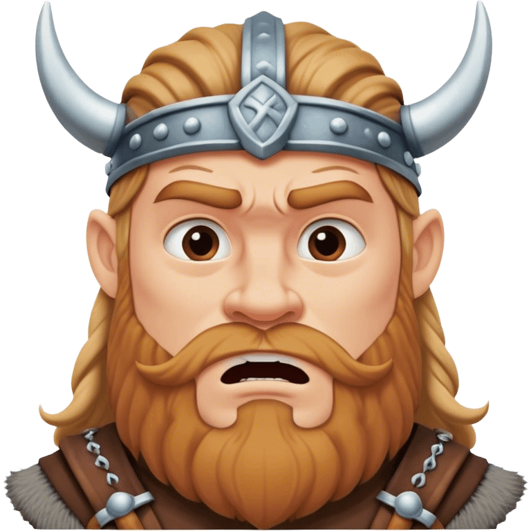 surprised viking face with furrowed brows, looking up with hand on chin. emoji