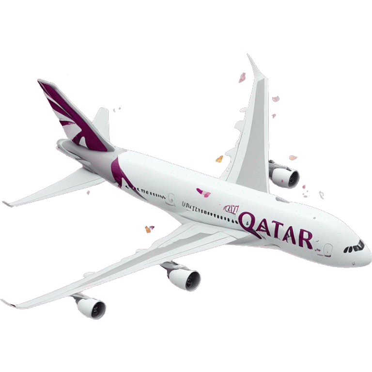 Qatar airways A380 taking off trailing confetti emoji