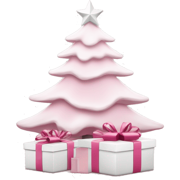 Light pink Christmas gifts under a white Christmas tree  emoji