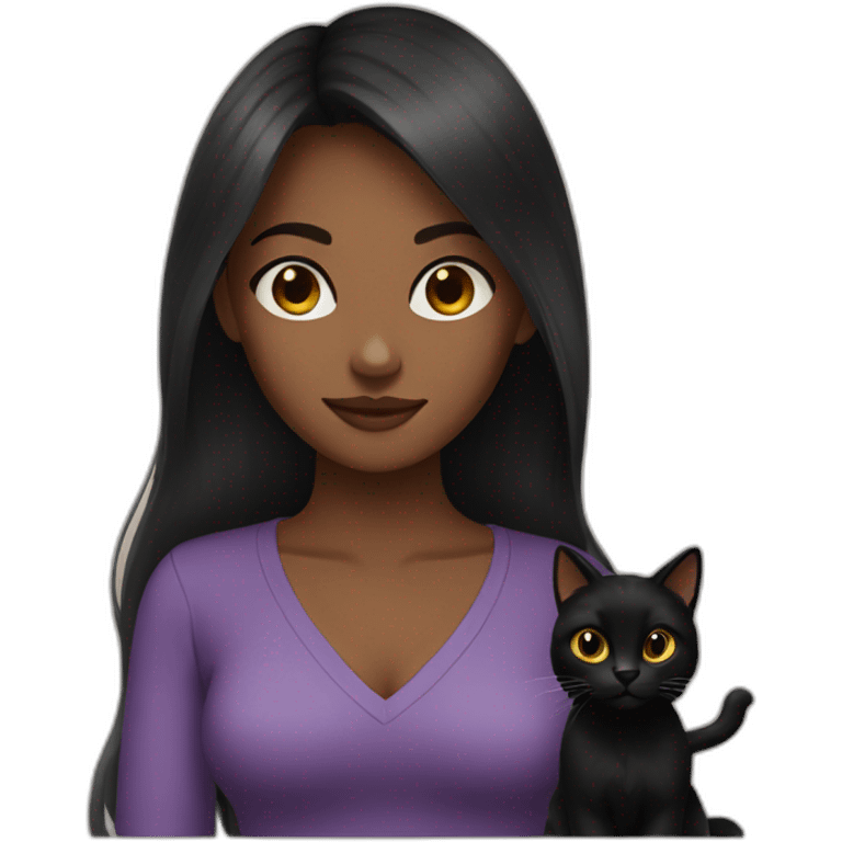 woman brown skin long dark hair with black cat emoji