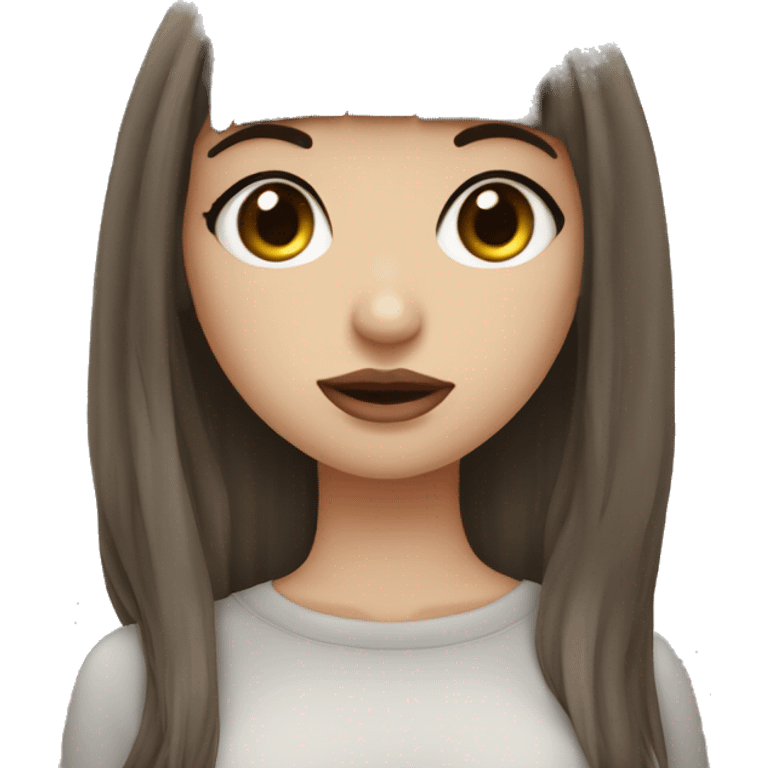 girl pretty, pale medium length  hair dark brunette with hair layers, bangs, big hazel eyes, big lips, small nose, nose nostril piercing, three ear piercings emoji