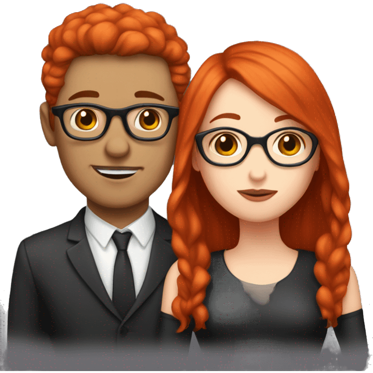 couple kiss,girl with white skin red hair man with withe skin balck hair and glasses emoji