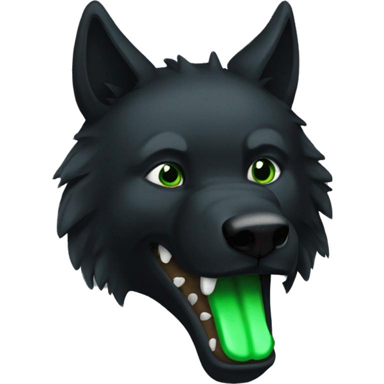 Black wolf with green exces emoji