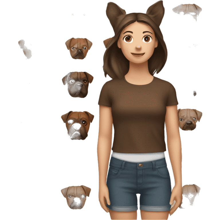 brunette girl behind a brown staffie dog emoji