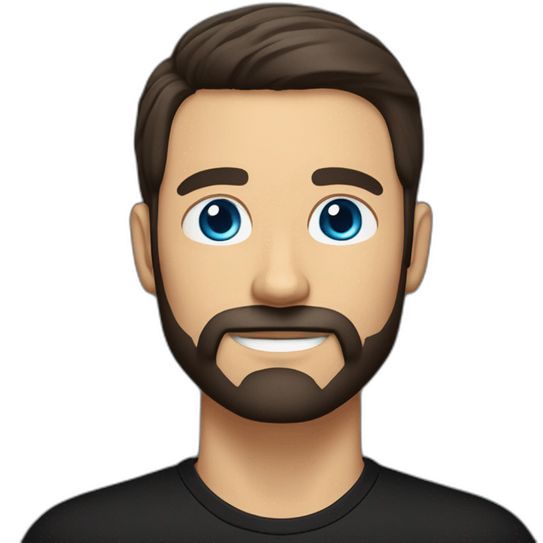 White man with a slight sun kissed tan, blue eyes and dark brown hair. He has a beard and mustache trimmed. Wears black clothing and wears his hair styled sideways backwards. emoji