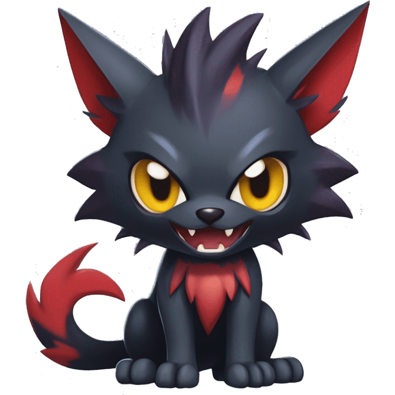   cool edgy fantasy anime-style dark animal vampiric Litten-Zoroark-Nargacuga-cat-hybrid Fakemon with big fangs and bat-ears full body emoji