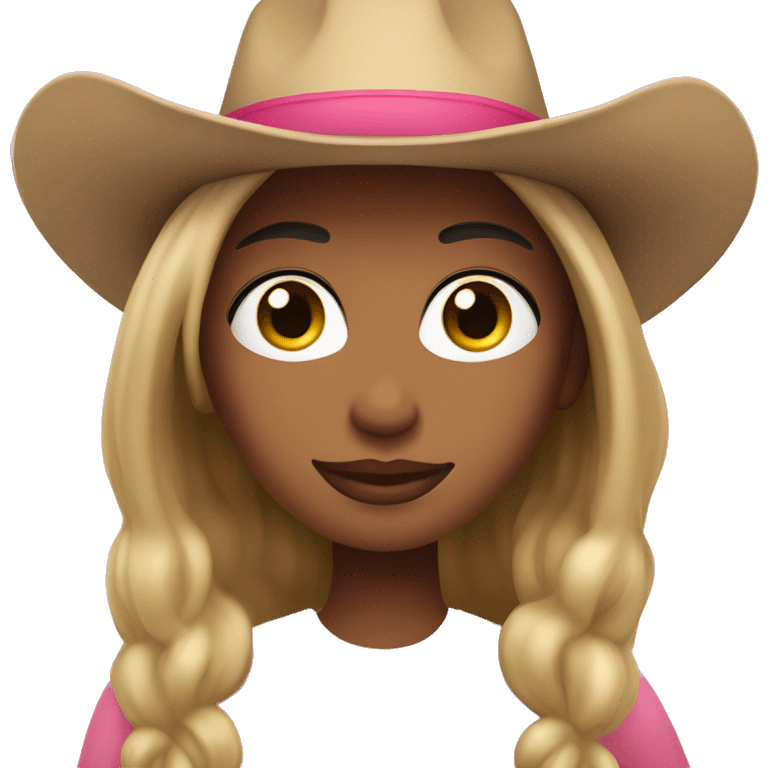 face of light skin, black hair woman with a pink cowboy hat emoji