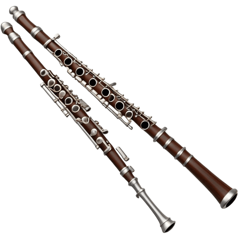 Cinematic Realistic Oboe, slender and elegant dark wood body, silver-plated keys catching soft highlights, delicate reed resting at the top, glowing with refined and classical beauty. emoji