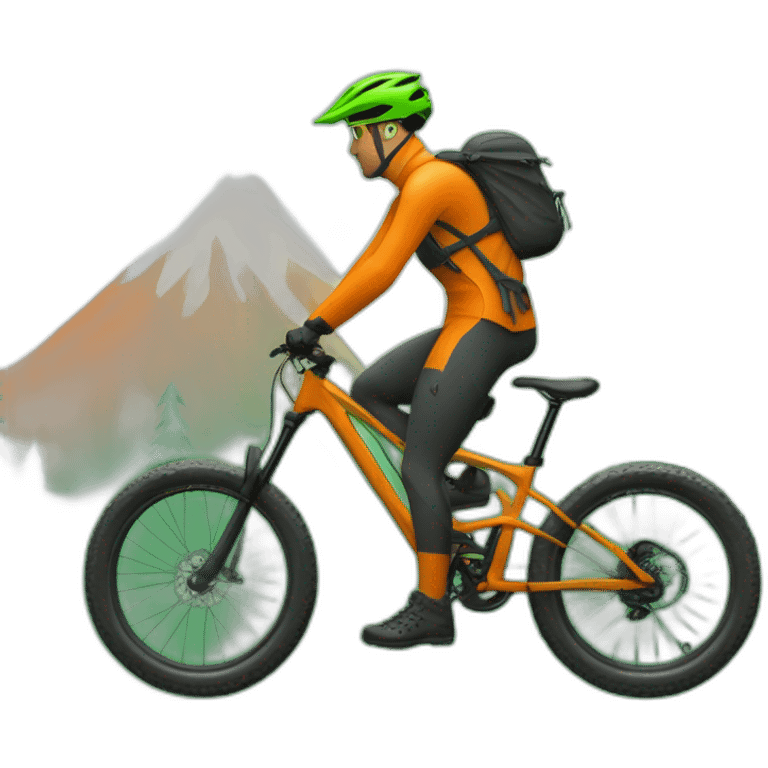 Mountain biker con green bike, and ropa naranja  saltando un charco emoji