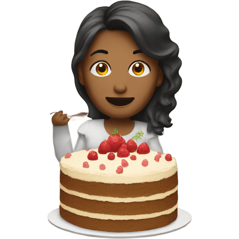 Women eating  3 layer cake emoji