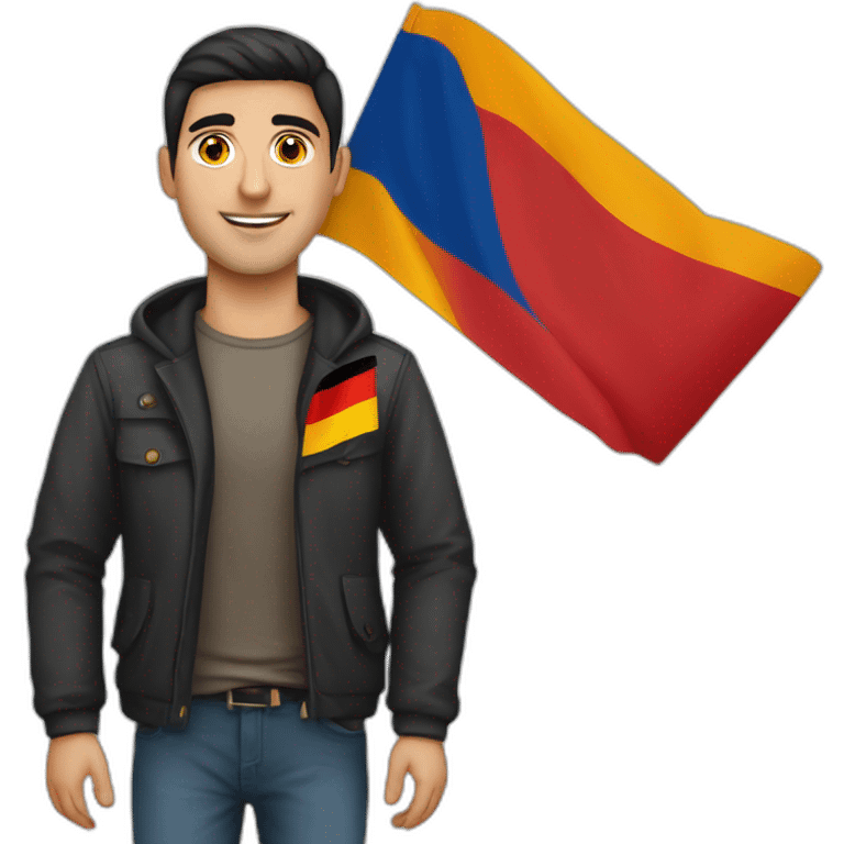 Armenian guy with flag of germany at the hand emoji