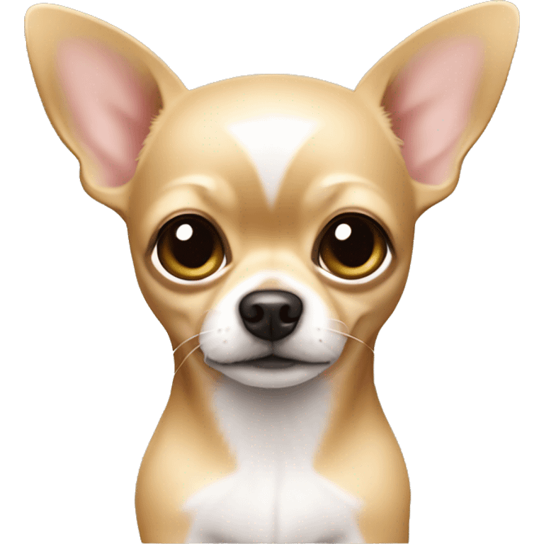 Blonde chihuahua (no white markings) with short hair and big ears holding a teddy bear emoji