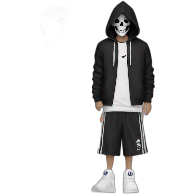 Skeleton with Venom hoodie, Adidas shorts and Nike shoes emoji