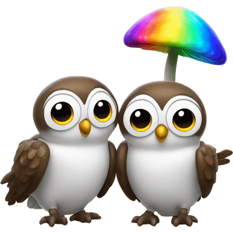 Two owls excited about rainbow mushrooms  emoji