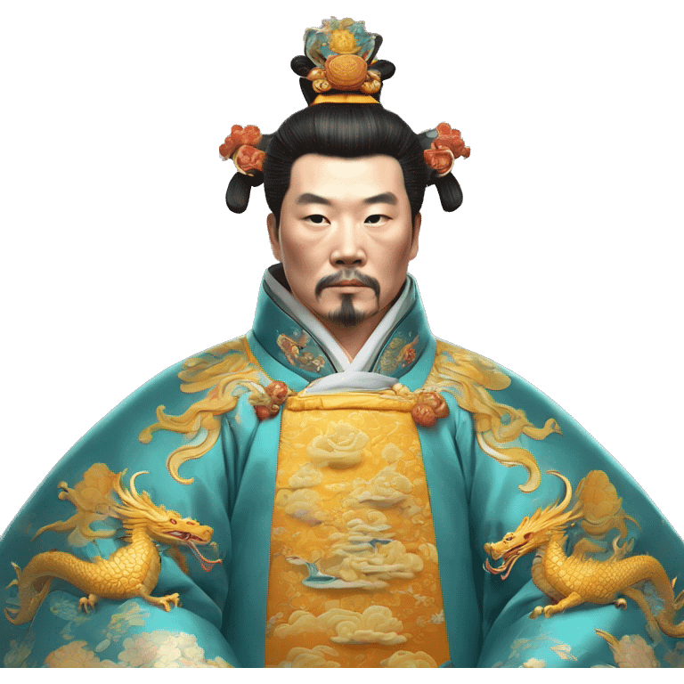 Qianlong, Qing dynasty's emperor, is recognized by his majestic attire: dragon-adorned imperial robes, a court headdress, and a ceremonial scepter. 🐉👑 emoji