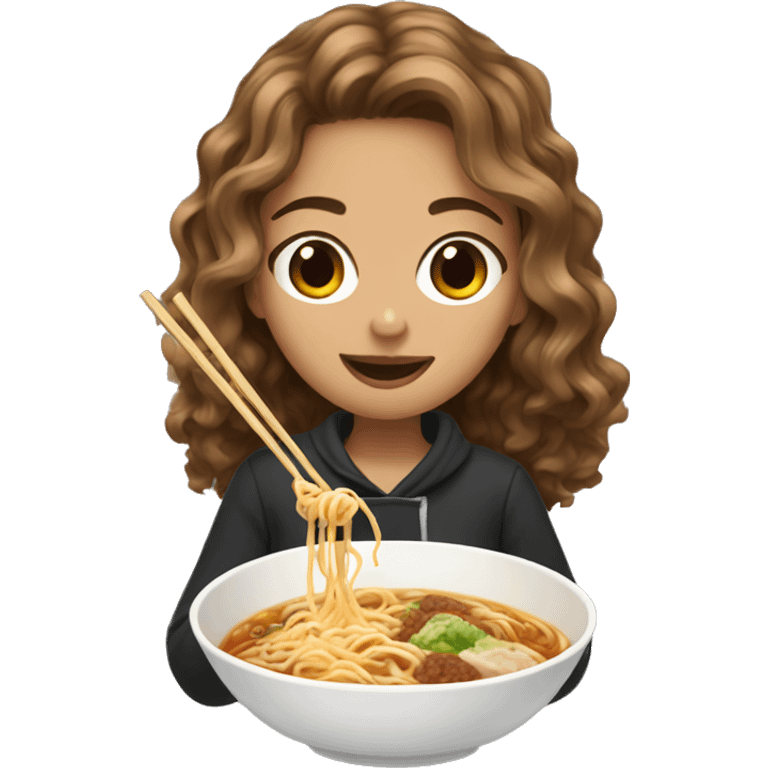 Brown and wavy hair girl eating ramen  emoji