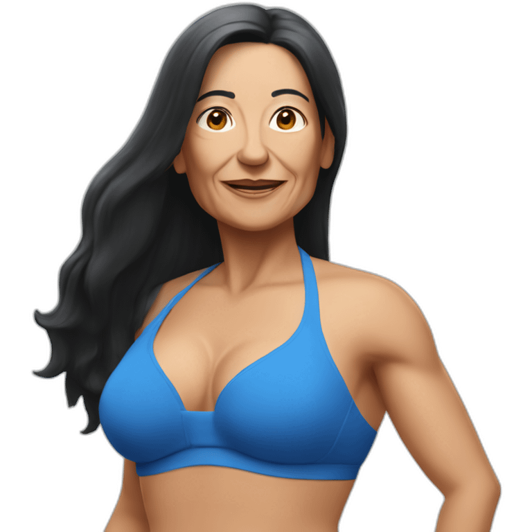 Older Spanish woman with long black hair, in a blue fitness bikini emoji