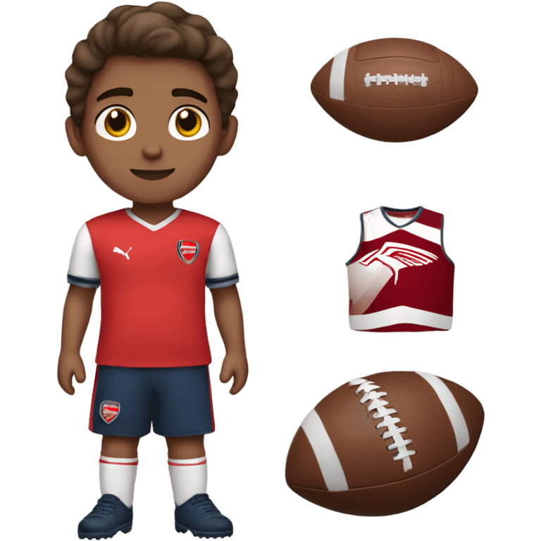 boy standing with an arsenal football jersey, brown hair, tan skin emoji