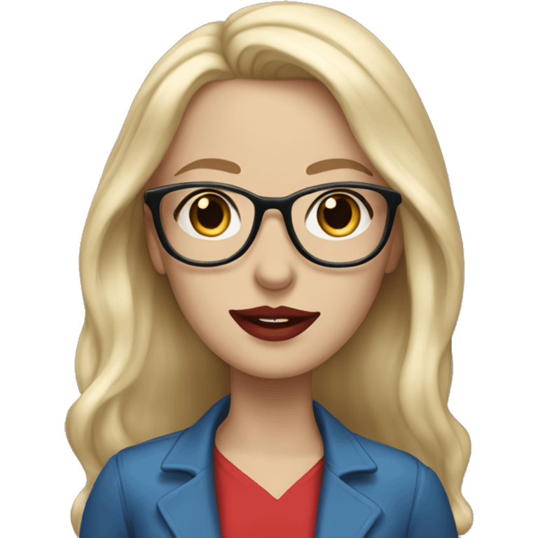 White girl, with long blonde hair, with red lipstick, blue eyes and glasses  emoji