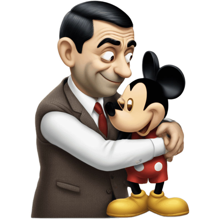 mr bean hugging with mickey mouse emoji