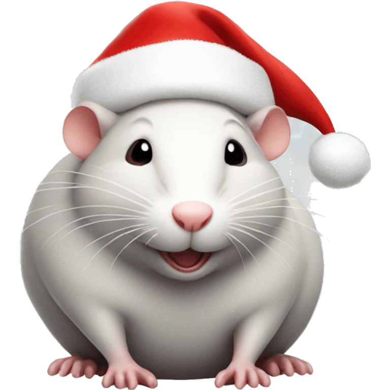 Fat happy rat with a red christmas santa hat  emoji