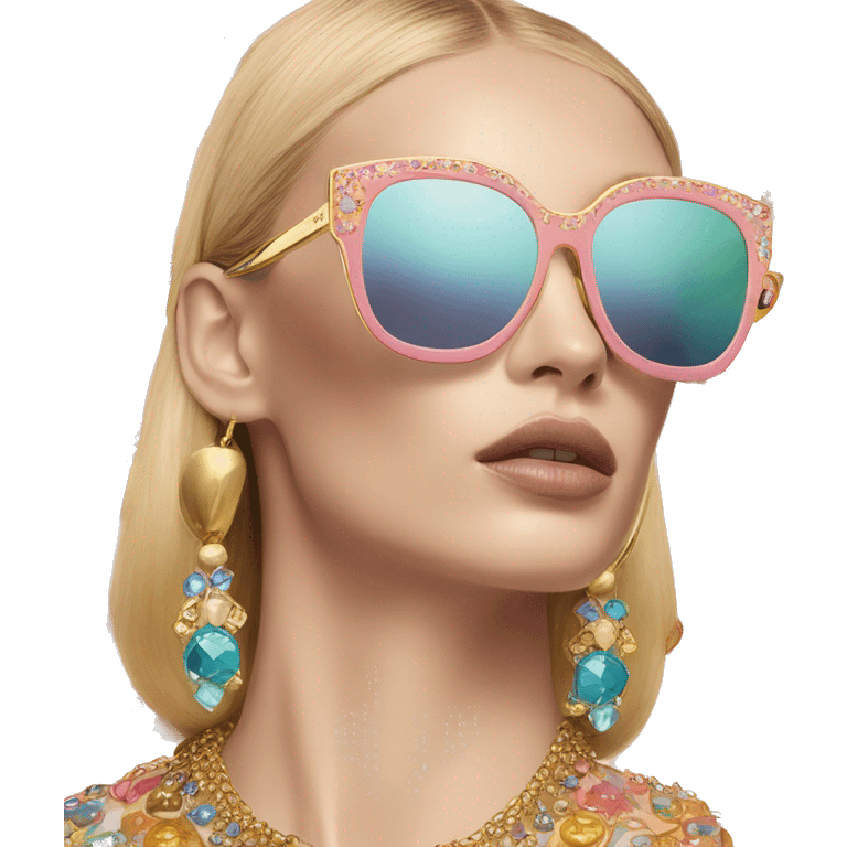 Realistic Dolce and Gabbana sunglasses with colourful pastel ornament and golden detais  emoji