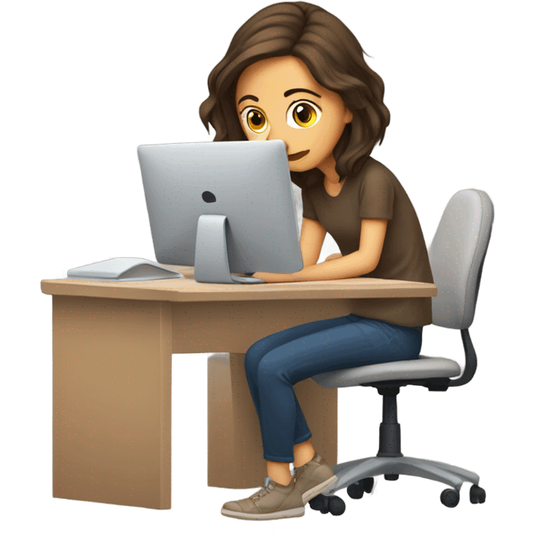 Bored girl playing with her hair with a computer brown hair emoji