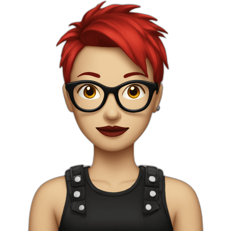 Female punk, glasses, red and black short hair emoji