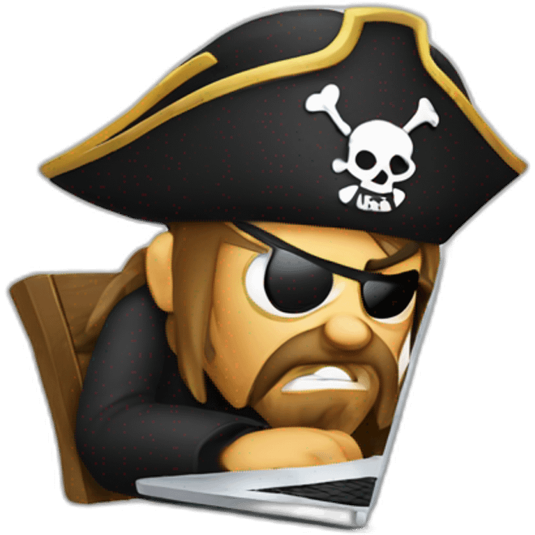 Angry pirate progamming on laptop emoji