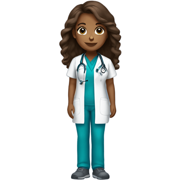 a brown skin girl with brown hair in scrubs and has a stethoscope  emoji