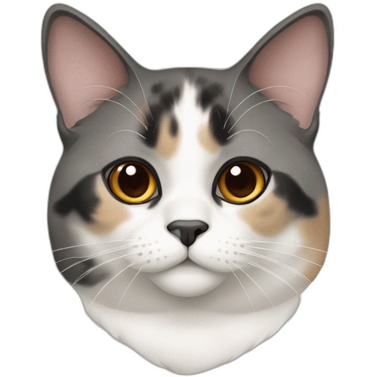 senior fat diluted calico cat, white chin, black nose, grey ears, grey and white emoji