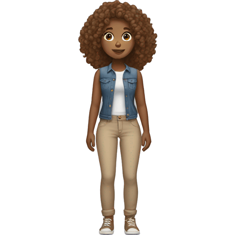 tan Girl with curly brown hair standing full body emoji