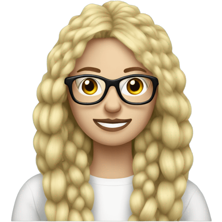 Long Blonde hair woman with big black glasses knitting socks  emoji