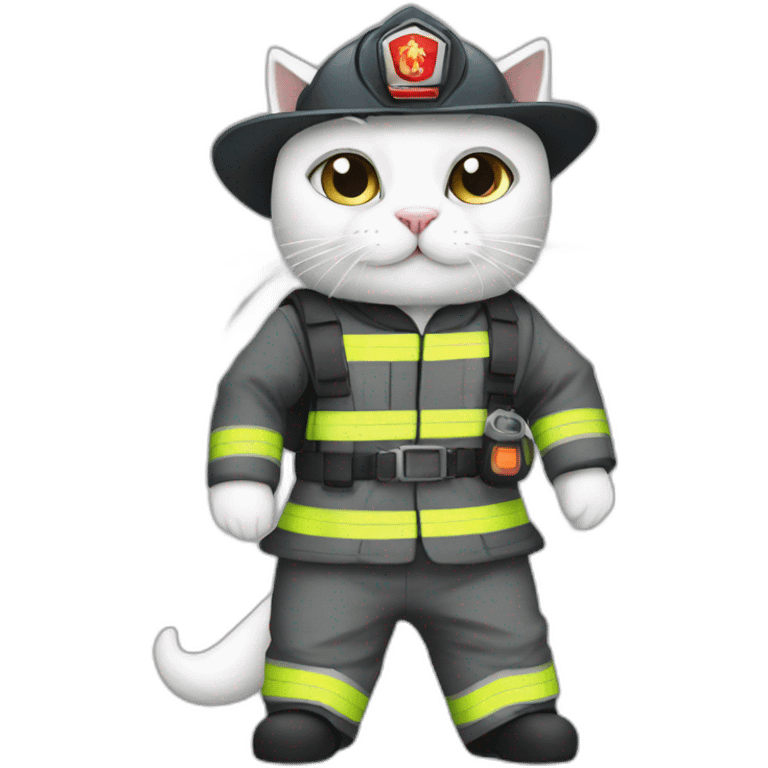 White cats fullbody wear firefighter uniforms emoji