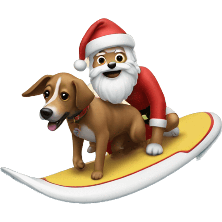 Santa surfing with dog emoji