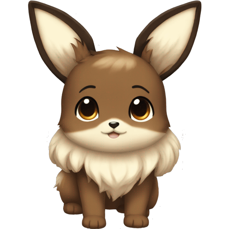 Kawaii Shiny Eevee with dark brown long emo hair covering her eyes Full Body emoji