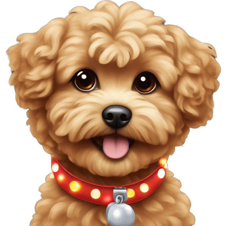 Red maltipoo with Christmas lights decorated around its neck emoji