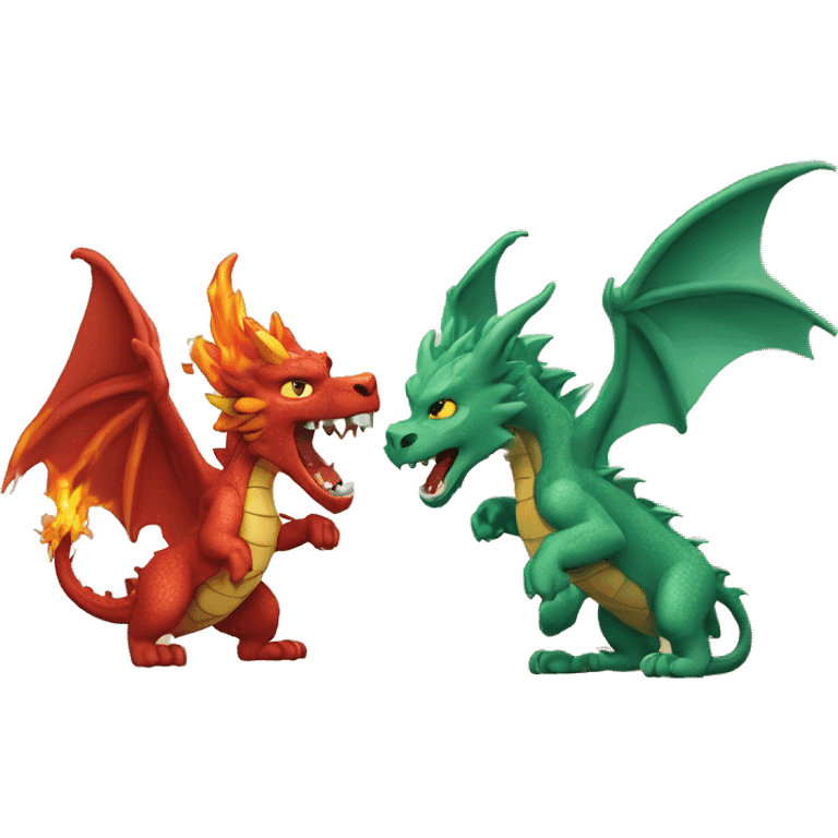 un dragon qui ce bat contre un lion qui crache du feu sir un loup emoji