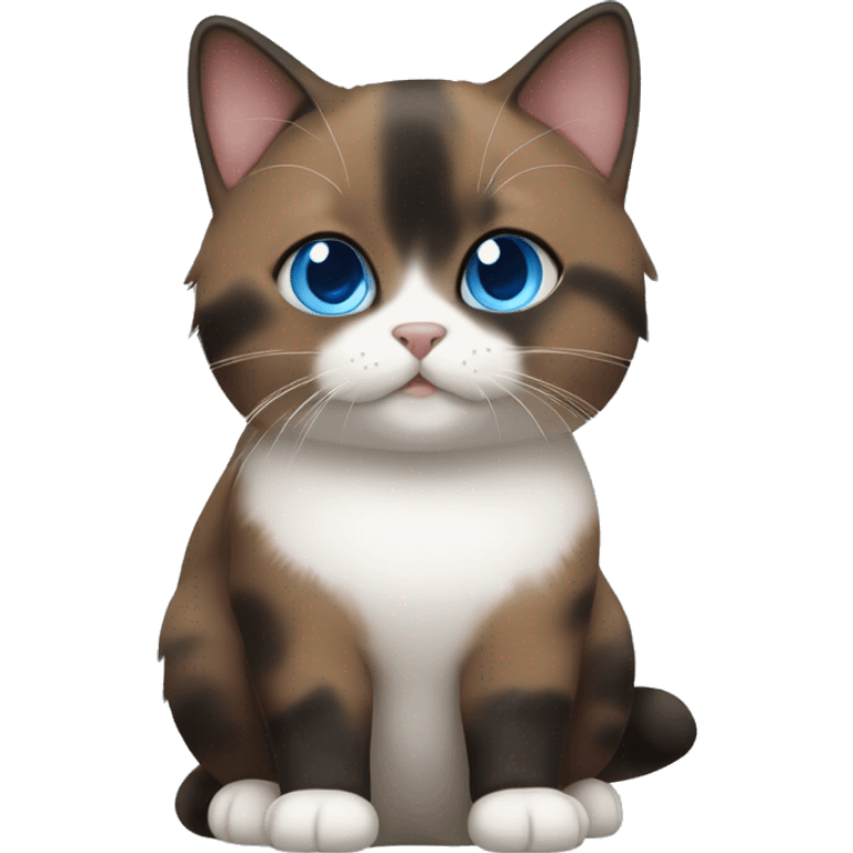 brown/ black/ withe munchkin cat sitting with blue eyes emoji