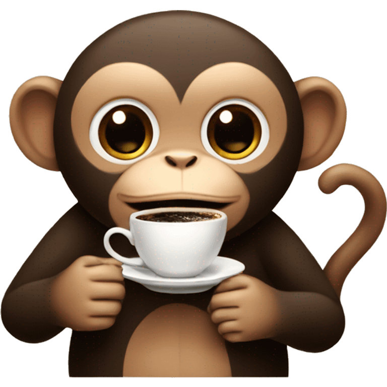 Coffee-colored monkey drinking coffee hugging black cat with cake  emoji