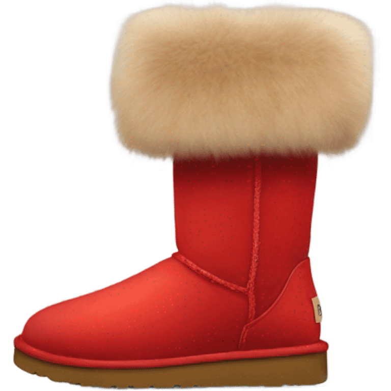 Pair of Womens valentines day themed Red Ugg Fur Boots isolated.  emoji