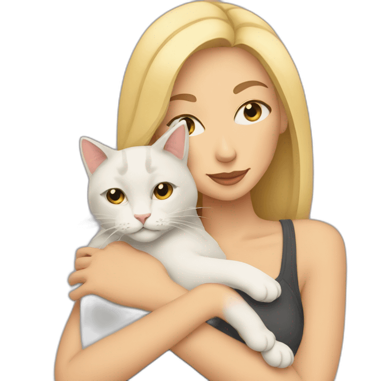 a blonde woman cuddling with a cat emoji